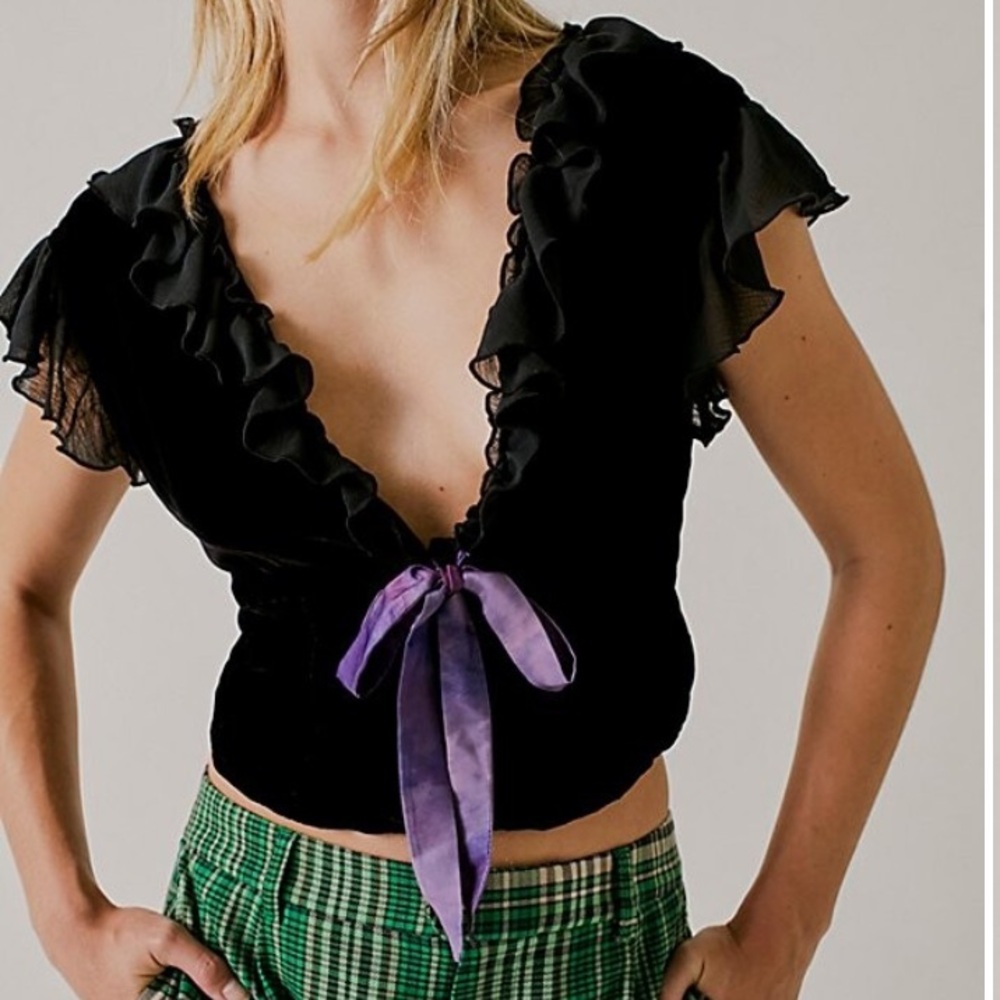 Anna Sui X Free People Velvet Ruffle Blouse